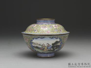 图片[2]-Copper lidded bowl with painted enamel decor of figures in cartouches, Qing dynasty, Qianlong reign (1736-1795)-China Archive